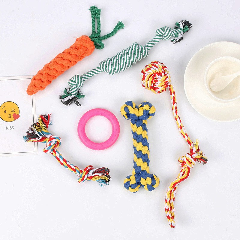 Fábrica directa de productos para mascotas para perros juguetes de algodón para dientes de molienda de dientes de limpieza de perros conjuntos de cuerda de mordida de juguetes para mascotas al por mayor