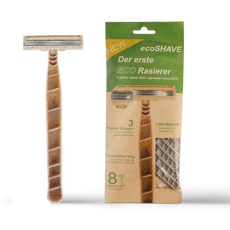 Wheat straw degradable material disposable manual razor shaving knife three-layer blade razor