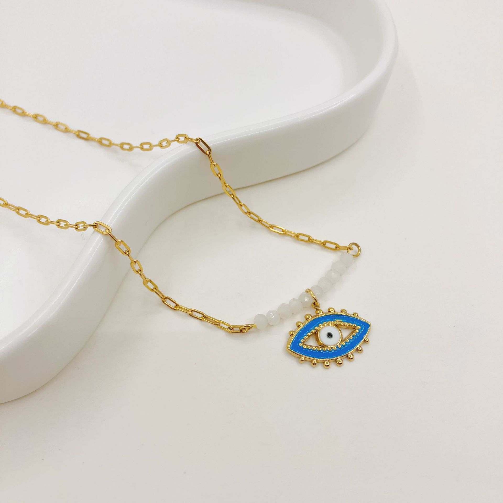 Fashion Devilu0027S Eye Stainless Steel Titanium Steel Beaded Enamel Plating Pendant Necklace 1 Piec