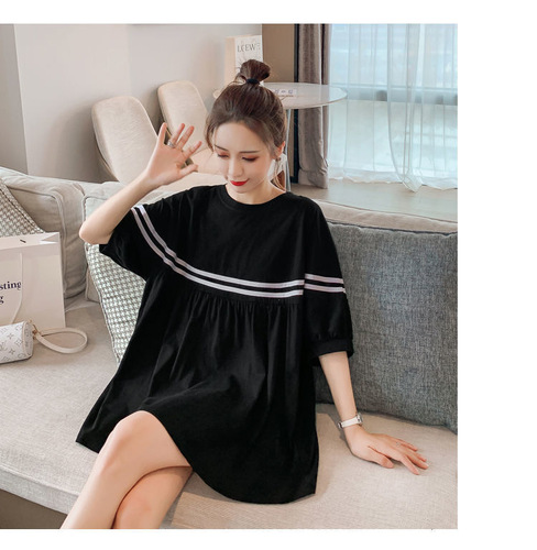 Relaxed Plus Size Summer Women's Casual Fashion Korean Style Loose Slimming Short Sleeve Dress