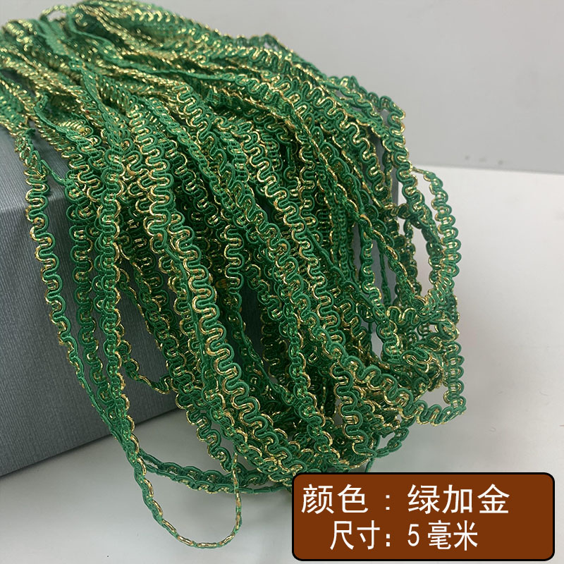 Muñeca de 25 m de encaje de hilo de oro y plata de estilo étnico de 5mm de dos colores Great Wall pequeño cinturón curvo de bricolaje accesorios de traje