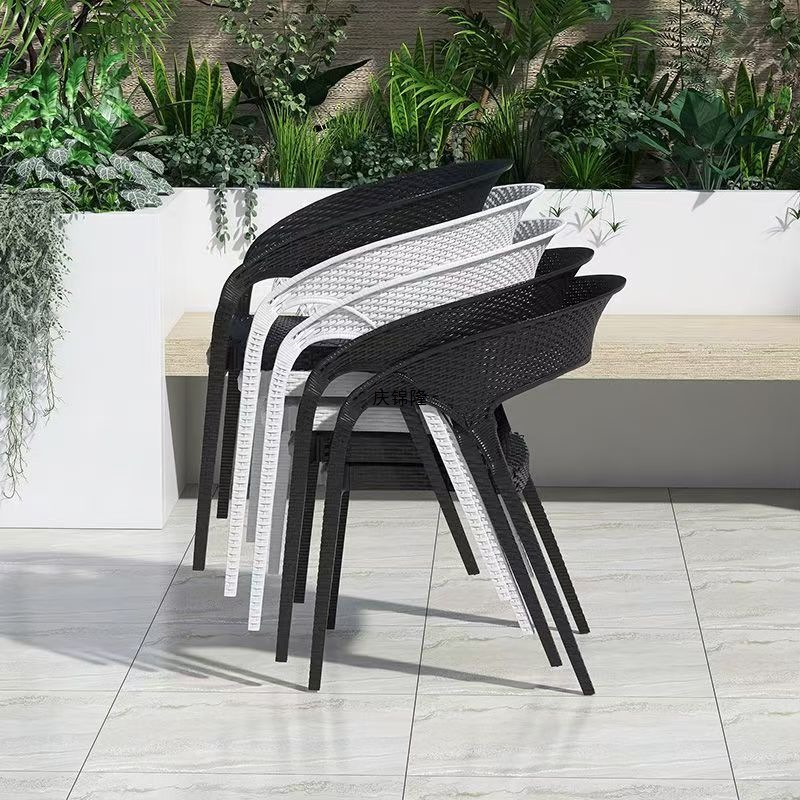 Outdoor Rainproof and Sunproof Plastic Chair Single Imitation Rattan Back Chair Outdoor Courtyard Garden Villa Tea Table and Chairs