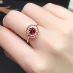 新款仿天然石榴石戒指蕾絲花邊女戒日系小清新精美鍍18k金旺夫石