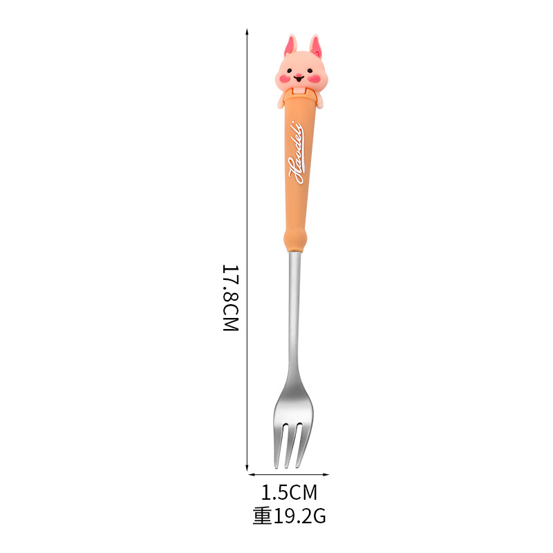 Lindo cuchara Tenedor vajilla traje portátil de dibujos animados de alto aspecto mango largo cuchara pequeña de acero inoxidable conjunto de dos piezas para niños