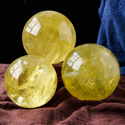 Natural citrine ball ornaments crystal raw stone energy ball home office opening decorative ornaments wholesale base