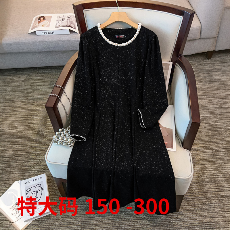 1331 # New Plus Size Fat mm Elegant Autum Starlight Pearl Collar Little Black Dress High-End Elegant Slim Dress 1331 # New Plus Size Fat mm Elegant Autum Starlight Pearl Collar Little Black Dress High-End Elegant Slim Dress