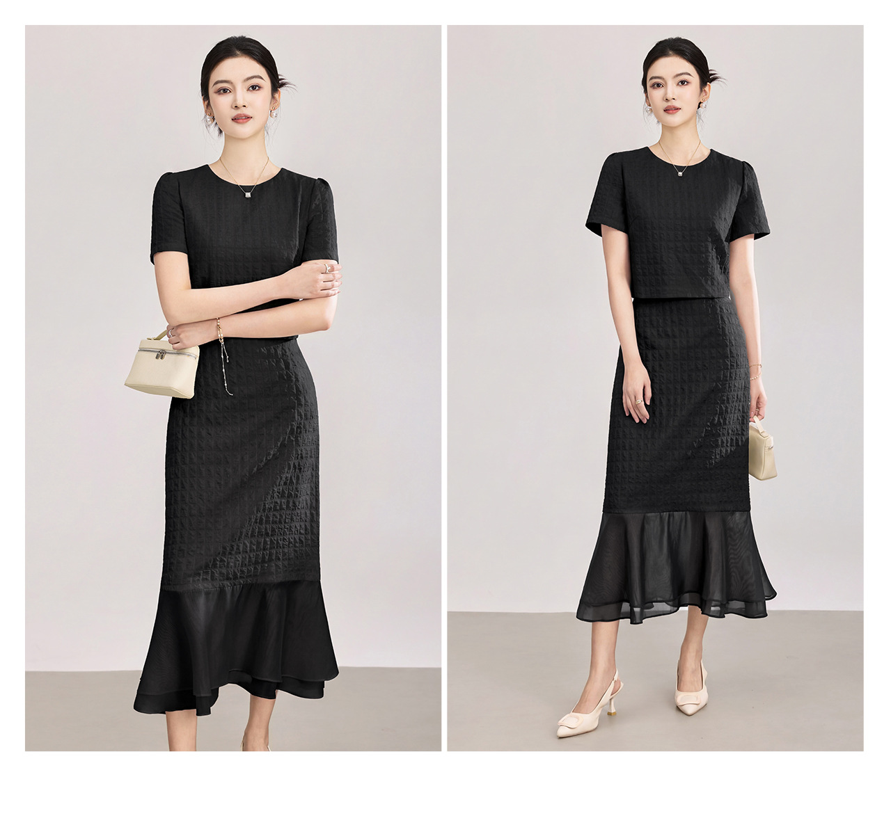 Set áo ngắn phối váy xếp tầng organza nữ tính — màu đen chi tiết 20