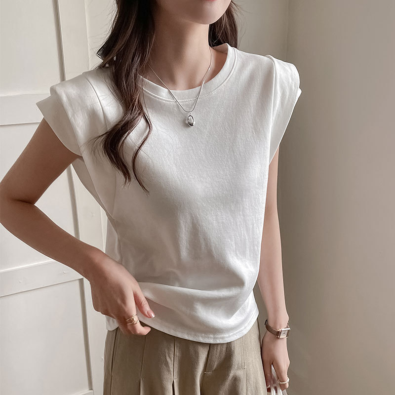 Carefully Selected Round Neck Loose High-End Short-Sleeved T-Shirt for Women Summer Korean Style Lazy Style Sleeveless Fashionable Bottoming Top Carefully Selected Round Neck Loose High-End Short-Sleeved T-Shirt for Women Summer Korean Style Lazy Style Sleeveless Fashionable Bottoming Top