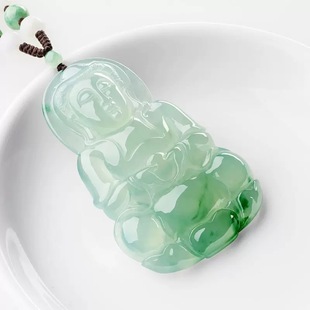 Clearance Treatment Jade Color Guanyin Pendant Men's Yu Pei Gao Ice Floating Flower Jade Jewelry Pendant Guanyin Necklace