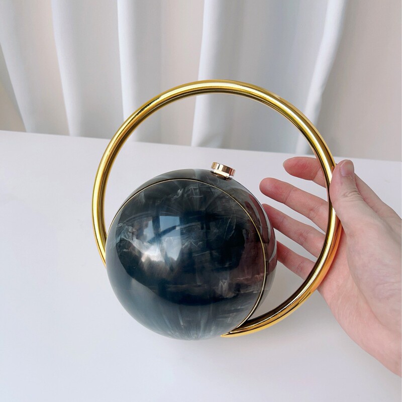 2025 New Spherical Evening Bag Electroplated Handle High-End Handbag Marble Pattern Simple Catwalk Wholesale Bag 2025 New Spherical Evening Bag Electroplated Handle High-End Handbag Marble Pattern Simple Catwalk Wholesale Bag