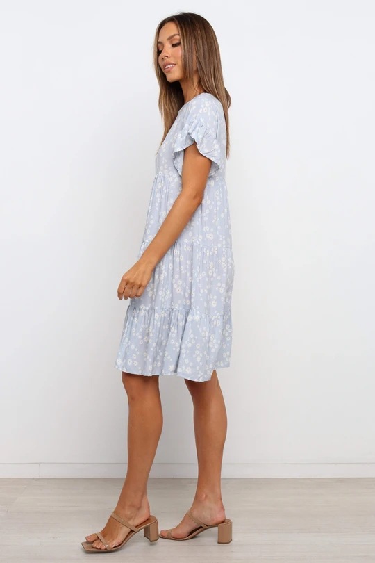 Short-Sleeved Round Neck Floral Dress NSJRM111606