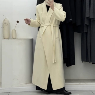 加长款2025秋冬新款西装领毛呢大衣女高级感上衣赫本风系带呢子外
