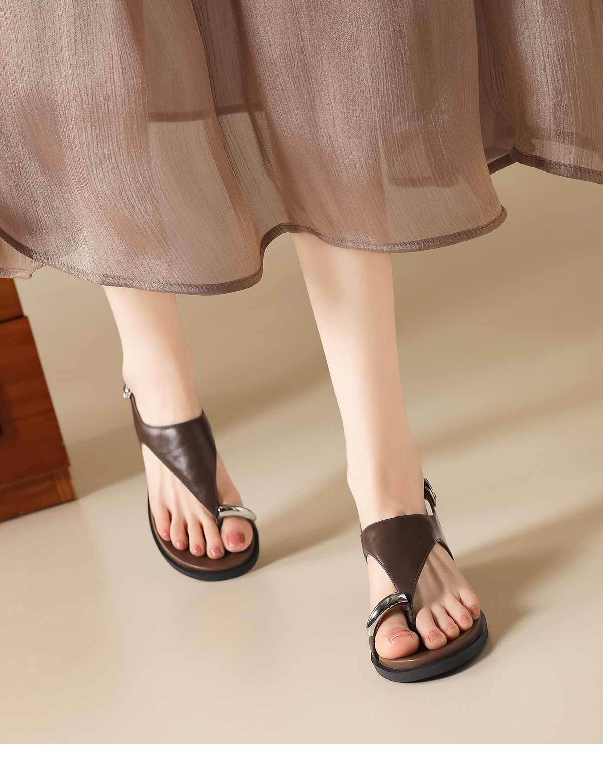 Sandal xỏ ngón nữ kiểu Pháp cổ điển phong cách La Mã đi biển — Q85 Màu be chi tiết 21