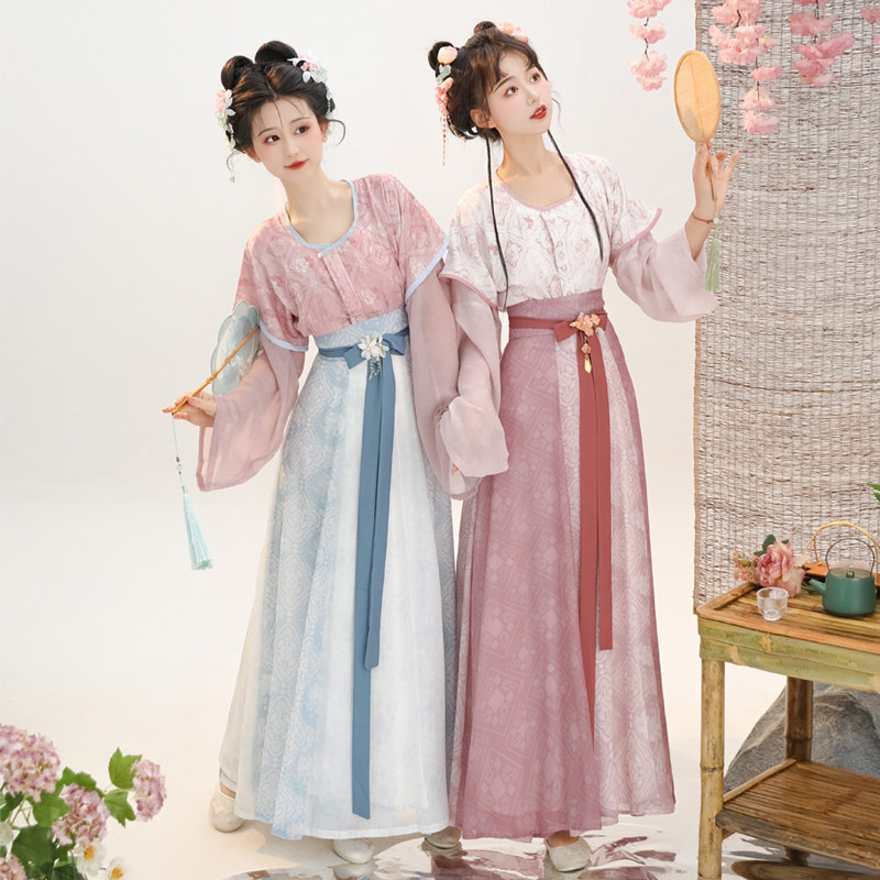 Original Hanfu for Women, Tang-Style Printed and Dyed Tang Robe, Spring/Summer Round-Neck Shirt, Waist-Length Eight-Panel Skirt, Daily Outfit Set Original Hanfu for Women, Tang-Style Printed and Dyed Tang Robe, Spring/Summer Round-Neck Shirt, Waist-Length Eight-Panel Skirt, Daily Outfit Set
