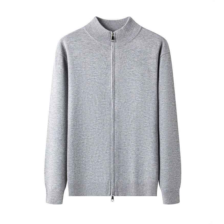 Cardigan con cremallera de dos vías para hombres suéter exterior hombre casual estilo americano de cuello de marca de moda jersey simple suéter