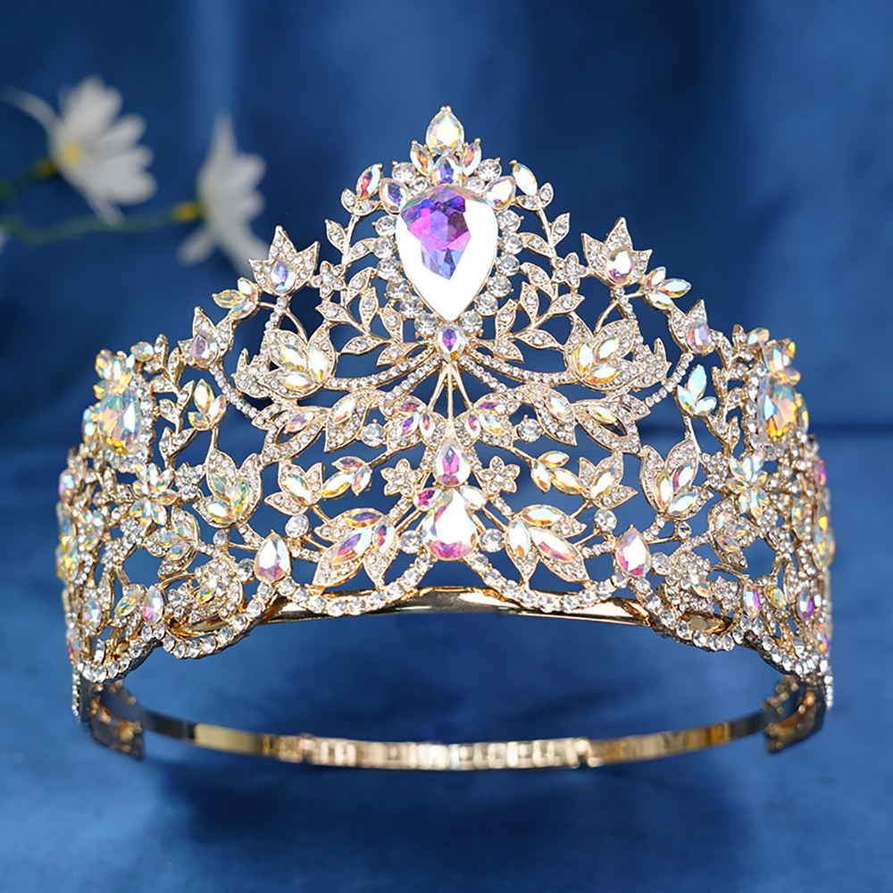 Corona de novia europea y americana ajustable gran cristal coronas redondas Miss Mundo coronas barrocas para el cabello