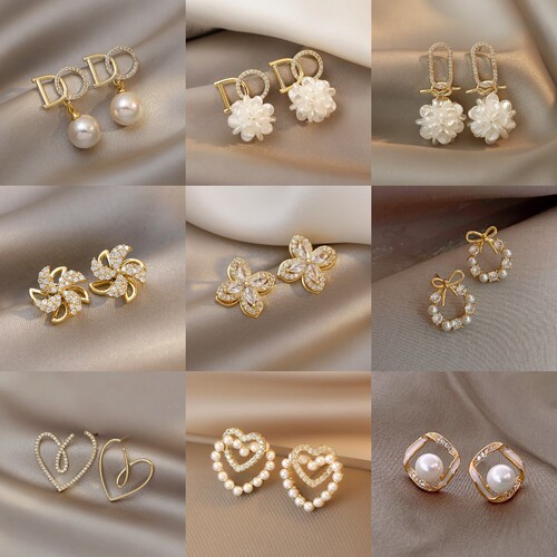 925 silver needle earrings Korean style versatile small fragrance earrings Internet celebrity pearl earrings temperament earrings silver needle wholesale