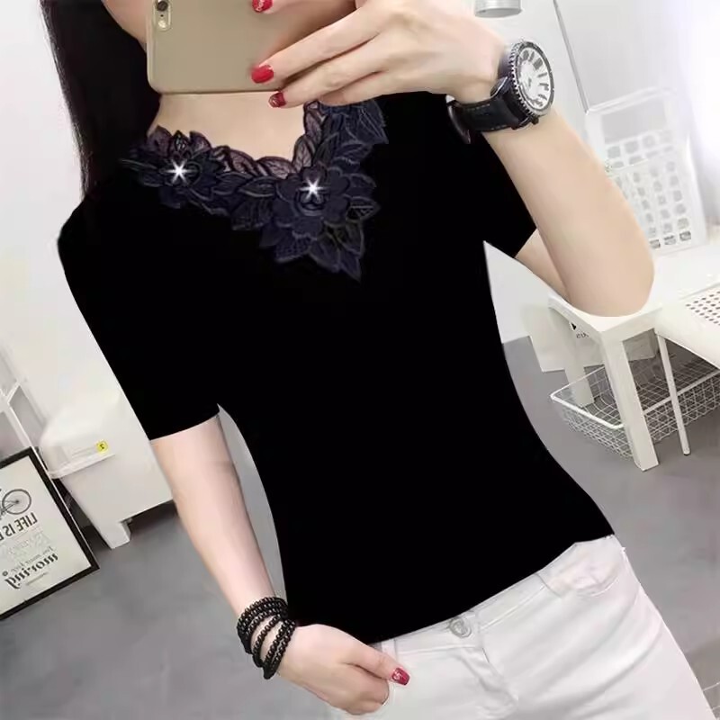 Foreign Trade Summer Korean Style plus size Loose Women's Short-sleeved T-shirt Middle-aged Mother's Belly-covered Top