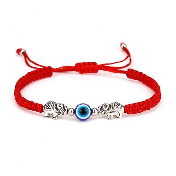 Turkish Blue Eye Bracelet, Hand-Woven Elephant Palm Bracelet, Adjustable Red String Evil Eye Bracelet