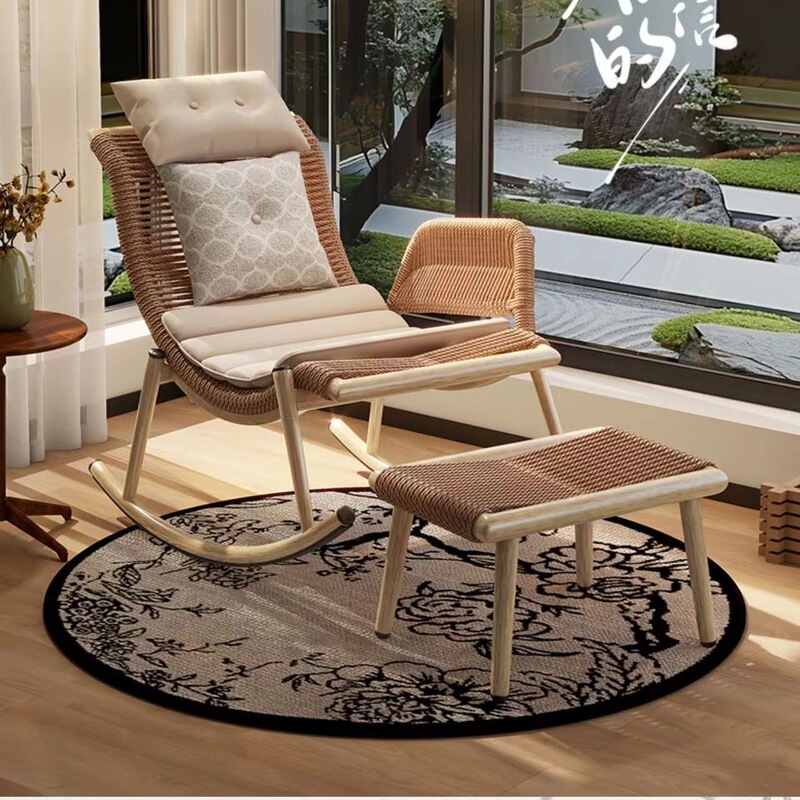 Outdoor Rocking Chair, Lounge Chair, Adult Home Living Room Lazy Sofa Chair, Balcony Single Rattan Chair, Courtyard Retro Rocking Chair