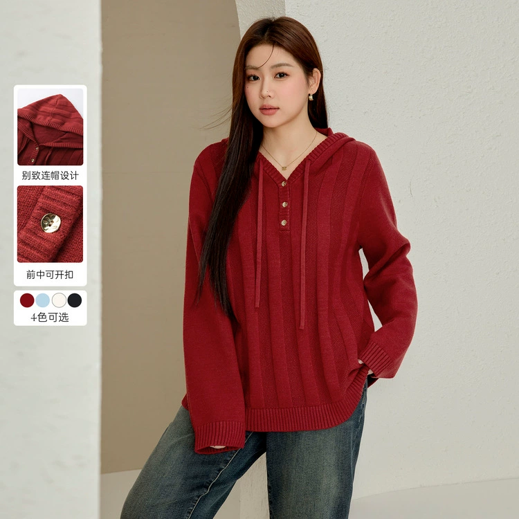 Великое шоу большого размера женская мода с капюшоном темперамент дикий тонкий ленивый свитер жирный mm2024 зимняя одежда новый