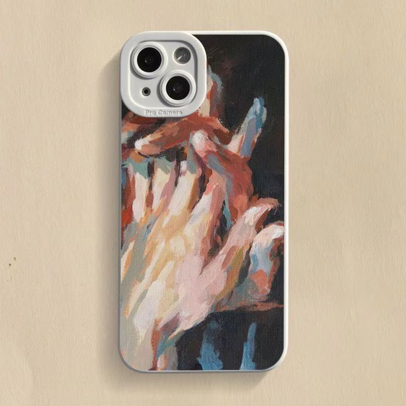 Pintura al óleo mano a mano para iPhone 16pro funda para teléfono móvil 11 Apple 15 anti-caída 14/13promax nuevo 12