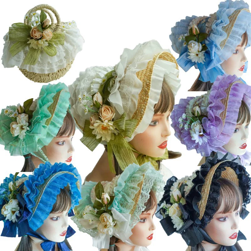 2023 трансграничные продажи пасторального стиля Лолита шляпа девушки придворные Кружева Цветы французская винтажная соломенная шляпа оптом