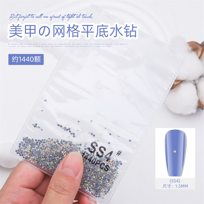 1440 malla de uñas plana rhinestone inferior no gota diamante olímpico blanco AB redondo transparente bolsa grande cristal joyería diamantes