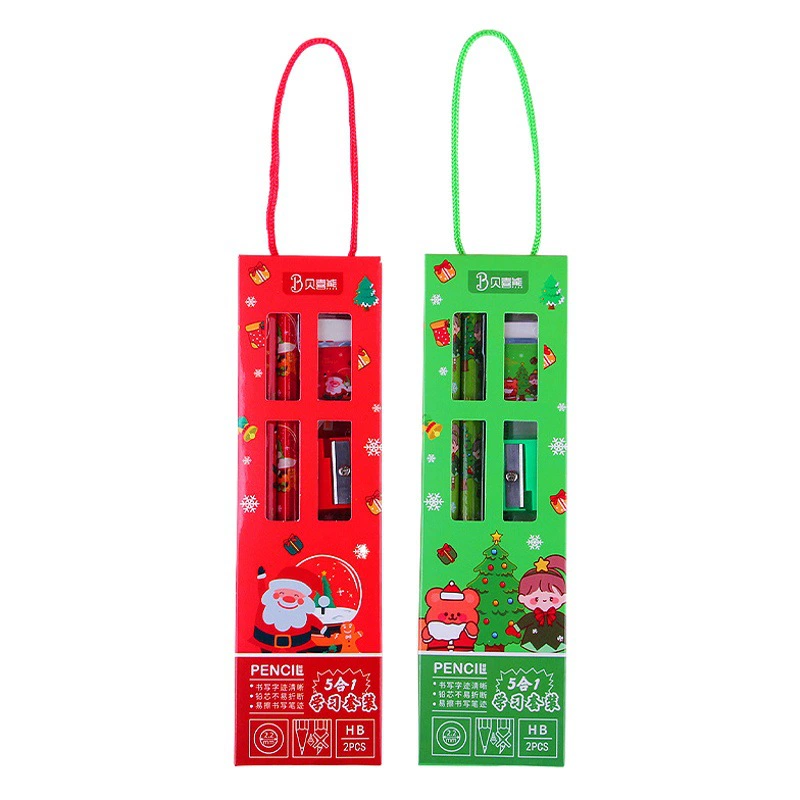 Детский Рождественский карандаш, канцелярские принадлежности, портативный обучающий костюм «пять в одном», Подарочная коробка, детский сад, Рождественский подарок на день рождения