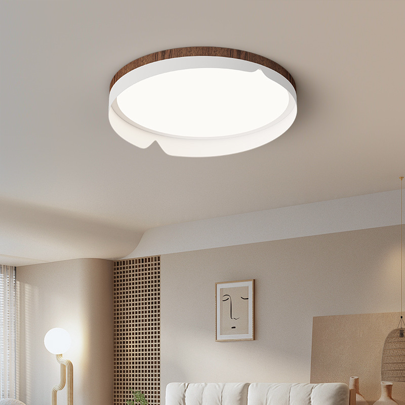 Lámpara de dormitorio nórdico Lámpara de habitación simple moderna Lámpara de habitación Lámpara de techo de sala de estudio de grano de madera original de estilo japonés minimalista