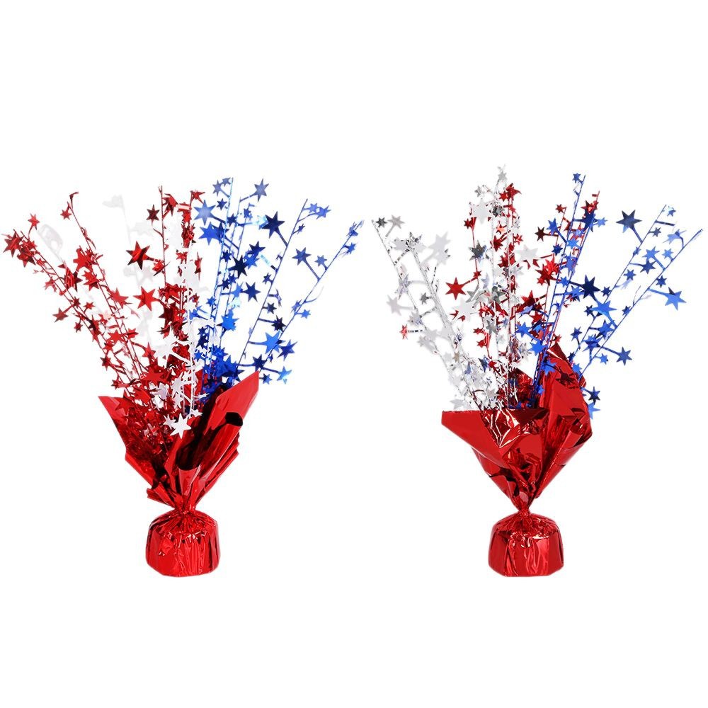 Decoraciones temáticas para la fiesta del Día de la Independencia Americana, guirnalda de estrellas de cinco puntas de alambre metálico rojo, plateado y azul, adornos decorativos para escritorio DIY.