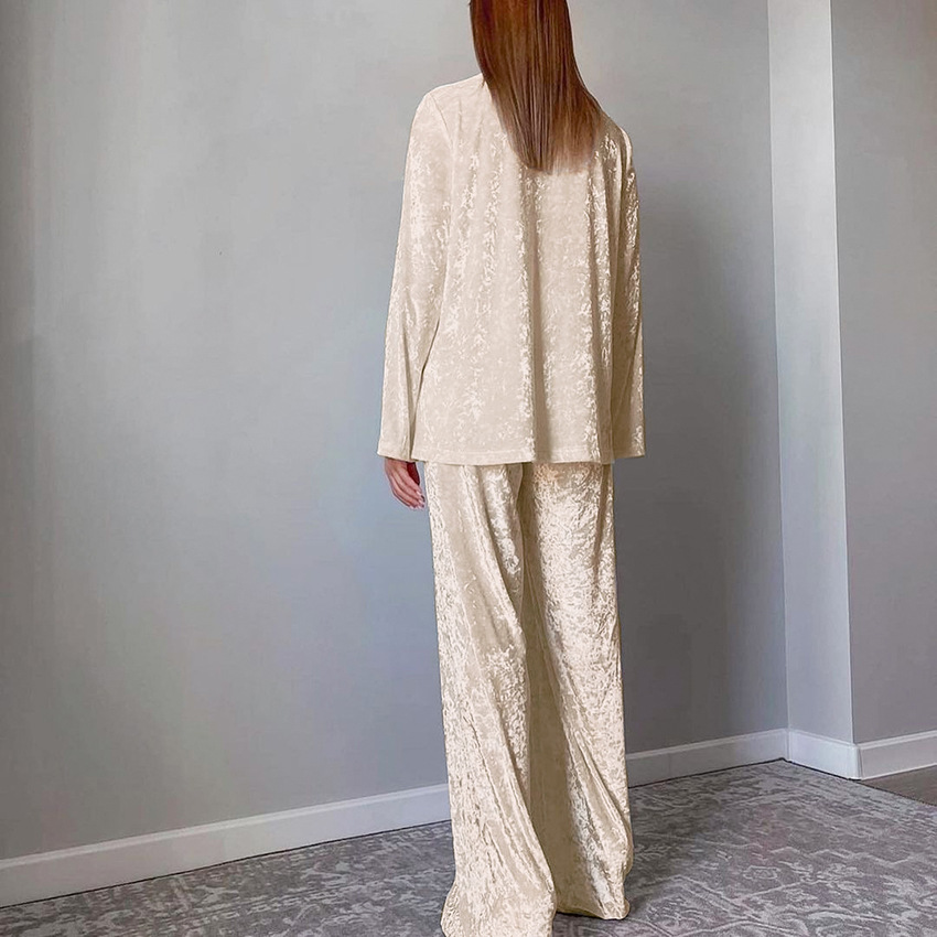 644g Weight Long Sleeve Sleeve Length Pajamas Lingerie Type Polyester Fabric Type Regular Top Length Pants Sets Sets Type 2 Pieces Set Quantity Home, Outdoor Occasion Suit Collar Neckline Breathable Function Regular Fit Fit Type Solid Color Pattern Winter, Spring, Autumn Season Women's Gender Luxurious Style Home Outdoor Women's Luxurious Solid Color Polyester Fleece Pants Sets Pajama Sets 17