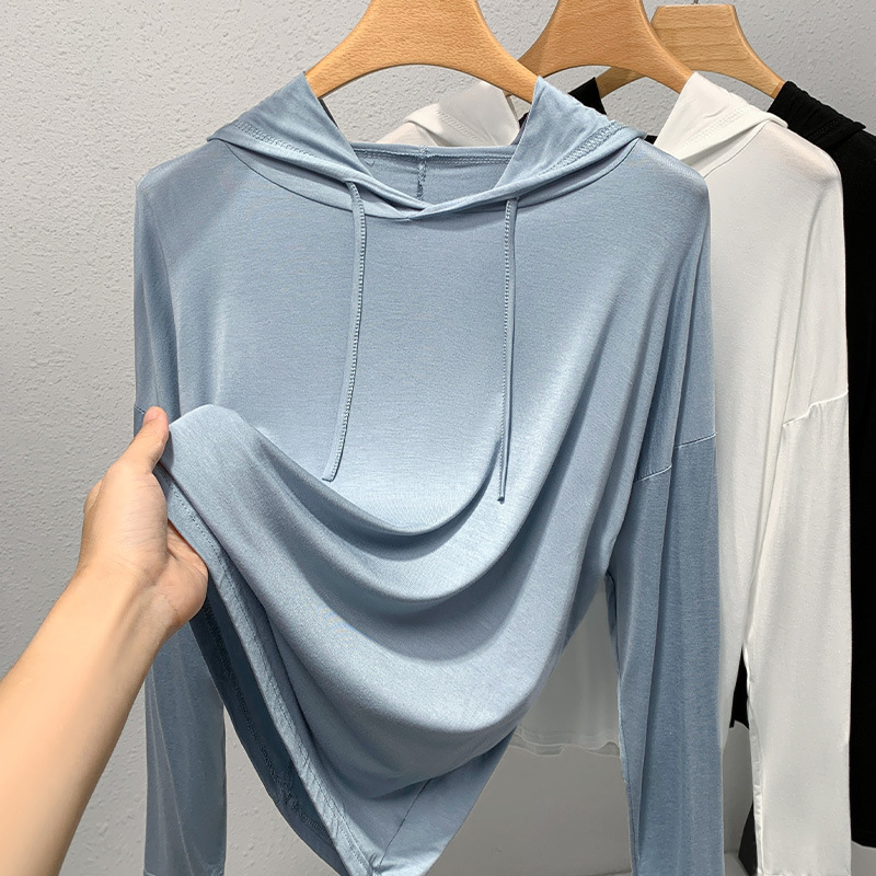 Suéter con capucha negro para mujer Primavera y otoño 2023 nueva ropa de mujer simple moda color sólido manga larga cordón camiseta image 9