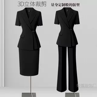 黑色西装套装女夏薄款短袖2026新款气质职业正装通勤珠宝店工作服