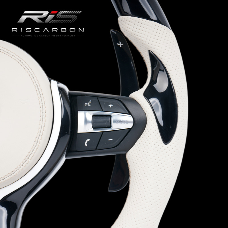 Off-white perforated leather steering wheel compatible with BMW Piano Black F01 F15 F20 F22 F25 F31 F30