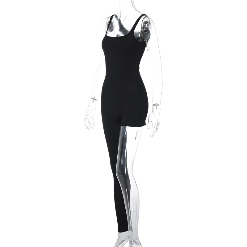 Women Clothing Summer Street Shooting Personalized Sling Solid Color Jumpsuit