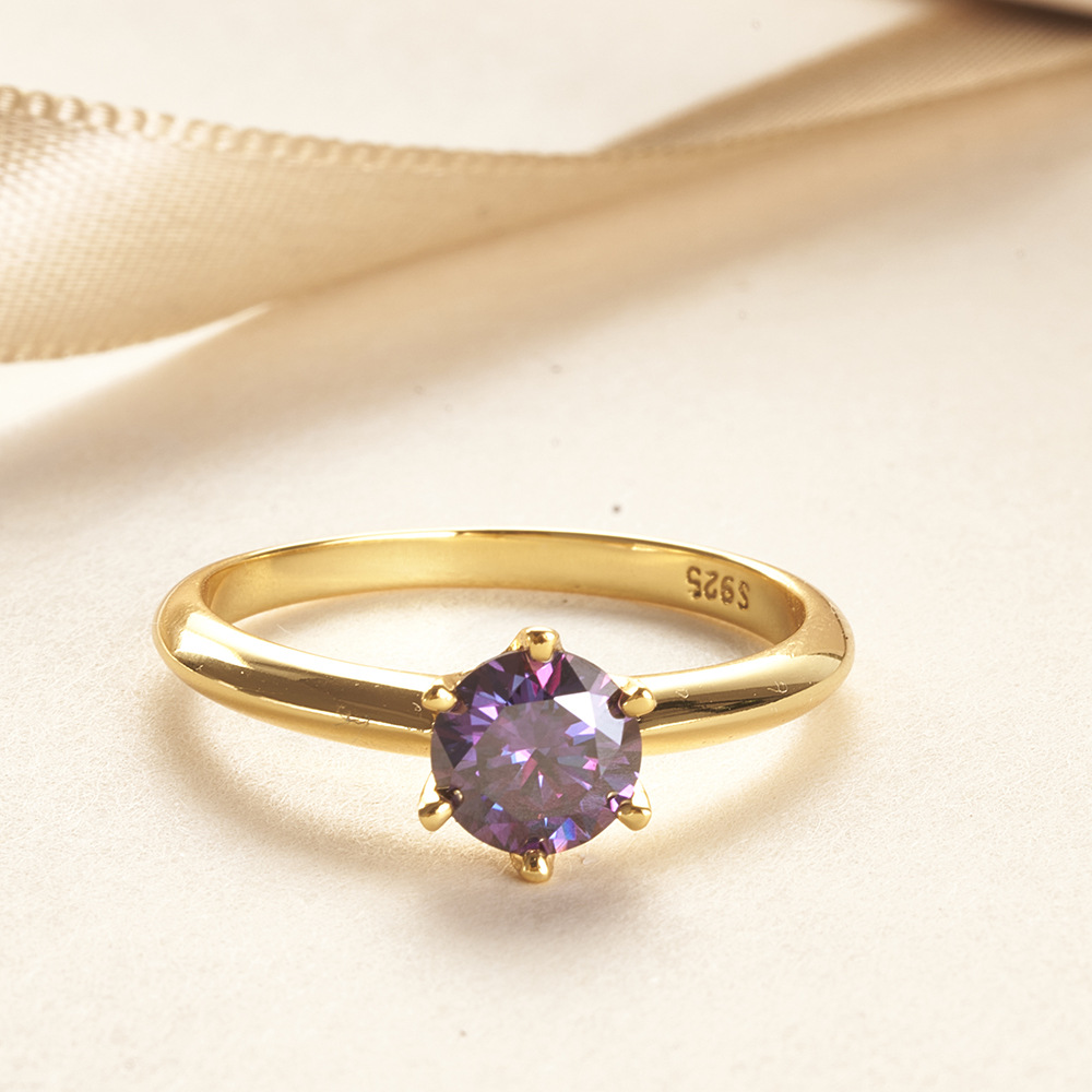 Clásico de seis garras 1 / 2 / 3 quilates de importación de Estados Unidos galvanizado azul púrpura anillo de diamante de oro 18K anillo de color