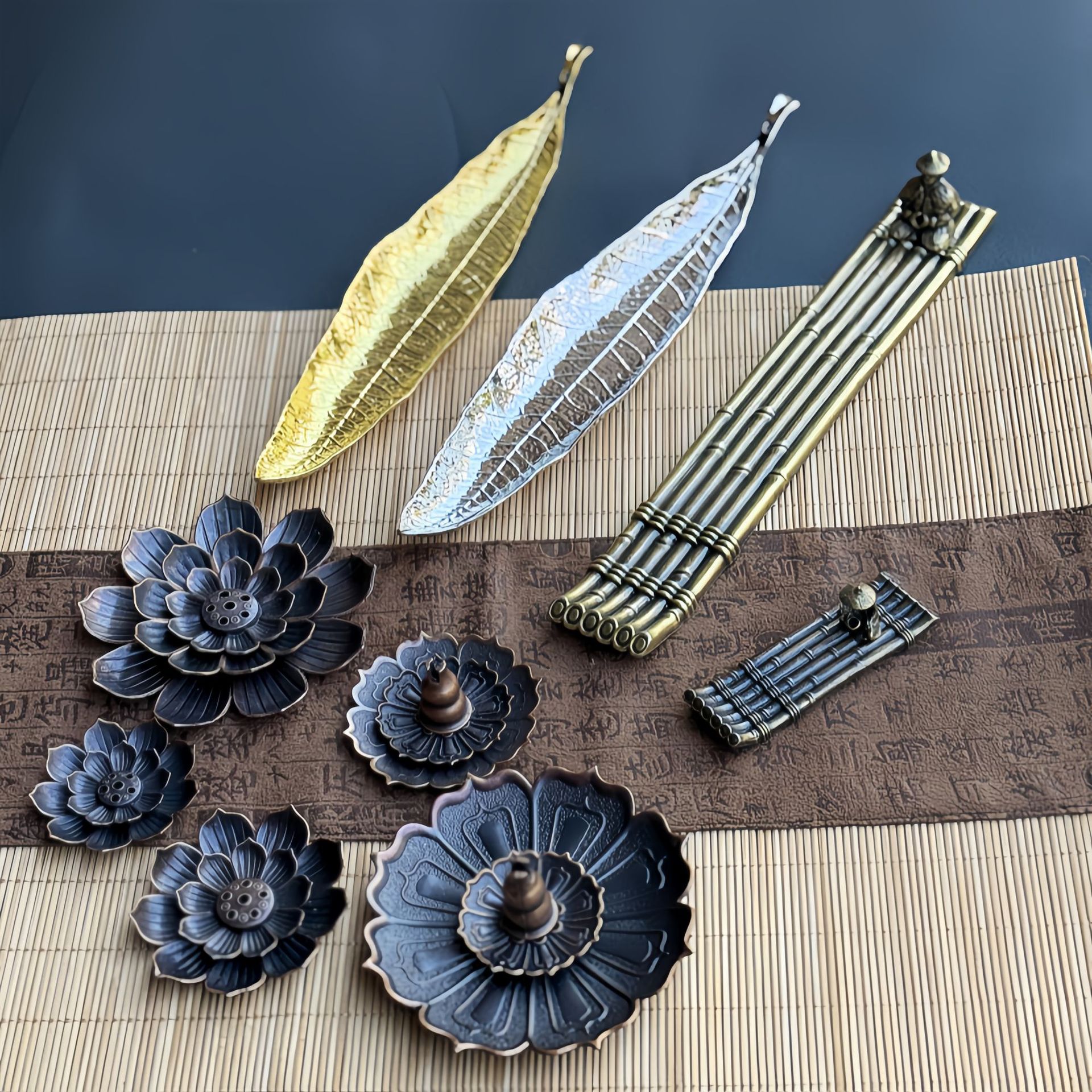 莲花多孔线香插仿古香盘禅意供佛香座家用室内焚香树叶渔翁竹排