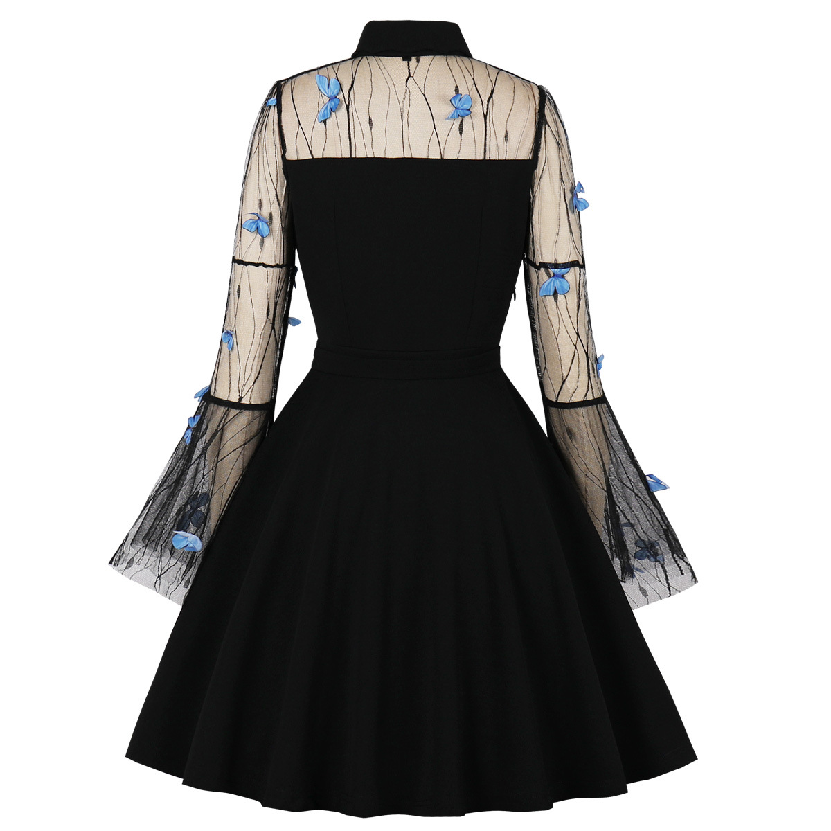 women's mesh embroidery trumpet sleeve stitching dress nihaostyles clothing wholesale NSMXN78855