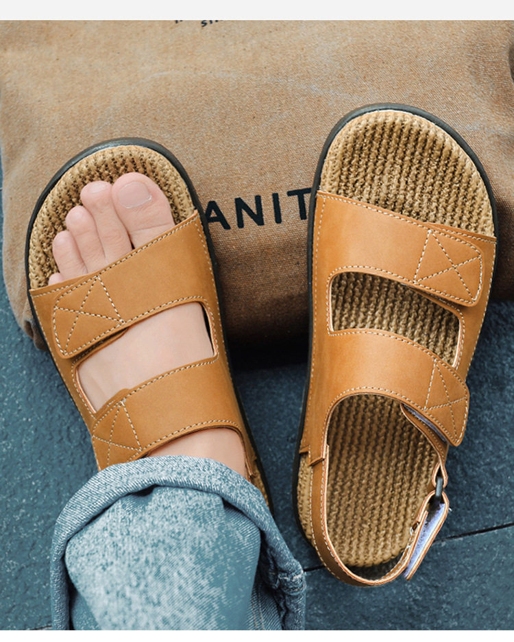 Dép sandal nam quai ngang cỡ lớn đi biển chống trượt, thoáng khí dùng hàng ngày — Kaki, Màu be, Màu đen chi tiết 7
