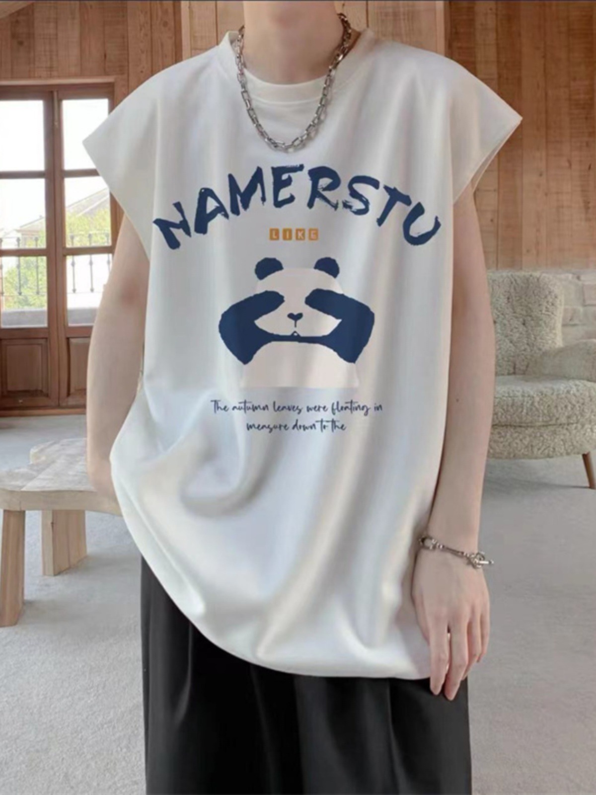 Sleeveless T-shirt men's fashionable summer thin loose waistcoat men's sports fitness basketball vest men's men's round neck