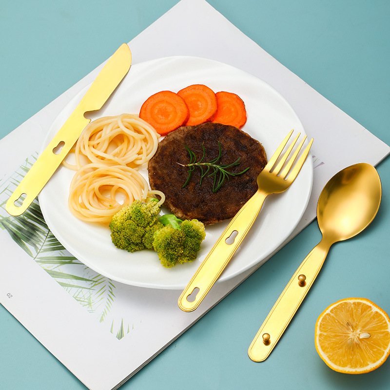 Cuchillo de vajilla al aire libre de acero inoxidable extraíble transfronterizo 410, tenedor y cuchara 3-en-1 de camping multifunción tenedor y cuchara vajilla portátil