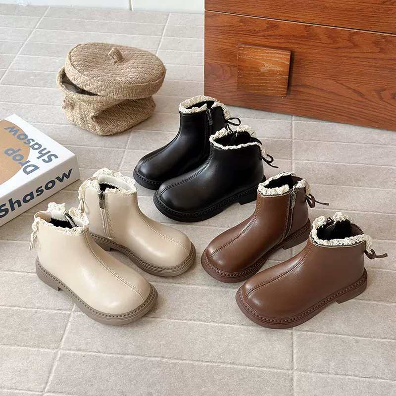 女童靴子2025宝宝公主鞋子秋冬新款皮靴儿童短靴马丁加绒保暖