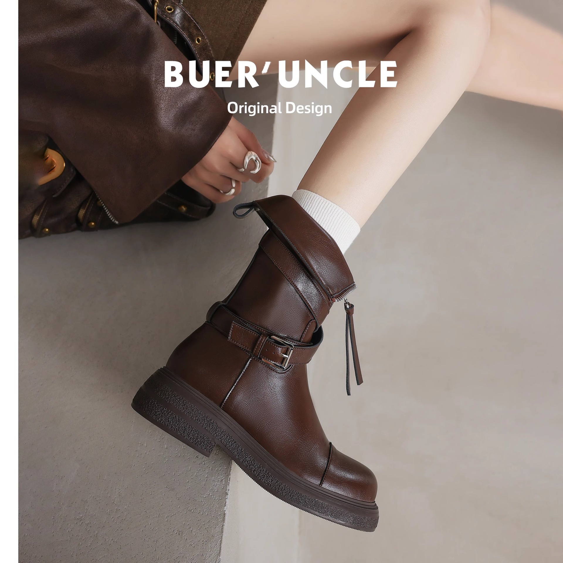 不二鞋坊 マーティンブーツ レディース イギリス風 レトロ ショートブーツ 2025年新作 秋 ライダーブーツ 厚底 ミドルブーツ