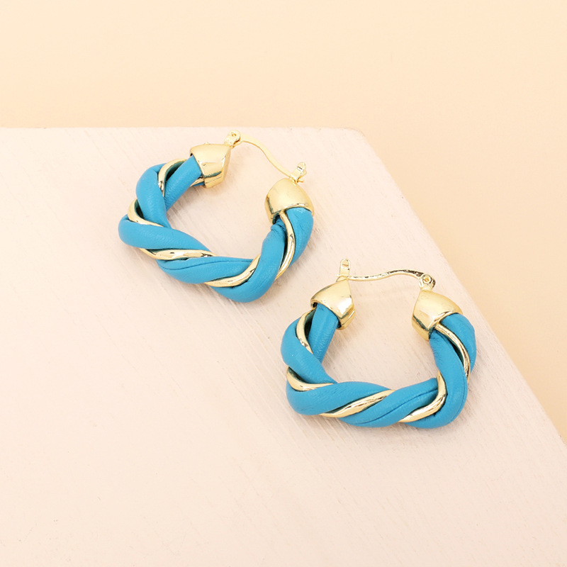 Nihaojewelry Jewelry Wholesale Candy Color Imitation Leather U-shaped Twisted Earrings display picture 7