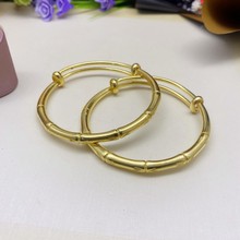 批发纯黄铜竹节手镯女 网红潮步步高升骨头镯子推拉手环铜镯子