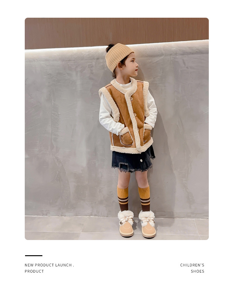 Schneestiefel Winter 2024, neuer Stil, weiche Unterseite mit verdickter Schleife, vielseitig einsetzbar, mittelgroße Baumwolle für Kinder und Mädchen_voghion.com