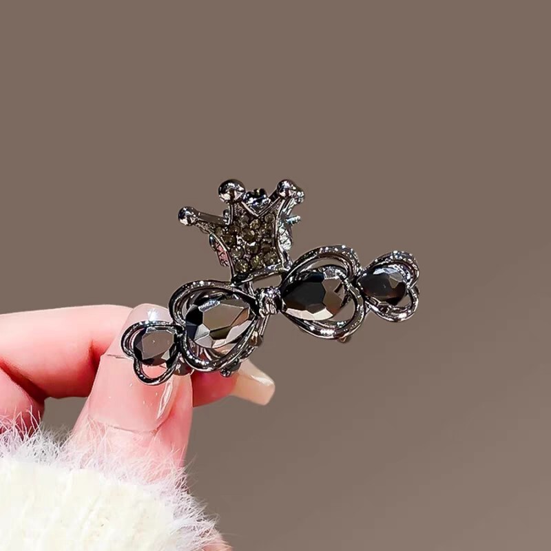 Advanced Sense Cat's Eye Grab Clip Rhinestone Crown Hair Grab Clip Temperament Rhinestone Large Shark Clip Hair Multi-volume Headwear