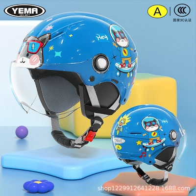 Motosiklet kaskı (dəbilqə) — Helmet for Girls, All-Season Model - four-seasons-elegant-blue-skateboard-transparent-short-mirror