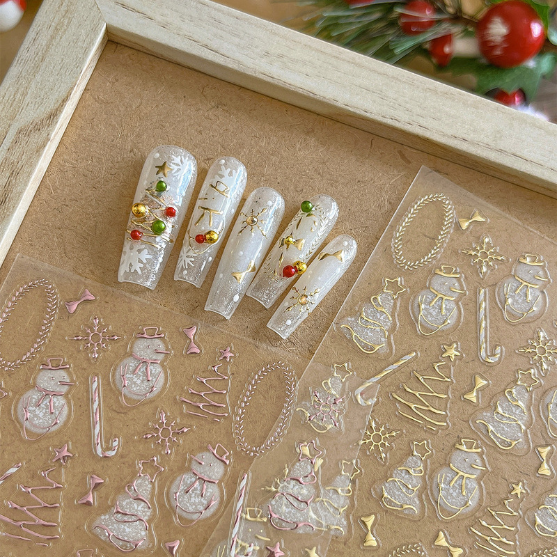 Christmas tree nail art stickers snowman bow crutch rose gold bronzing with adhesive nail decorations wholesale Christmas tree nail art stickers snowman bow crutch rose gold bronzing with adhesive nail decorations wholesale